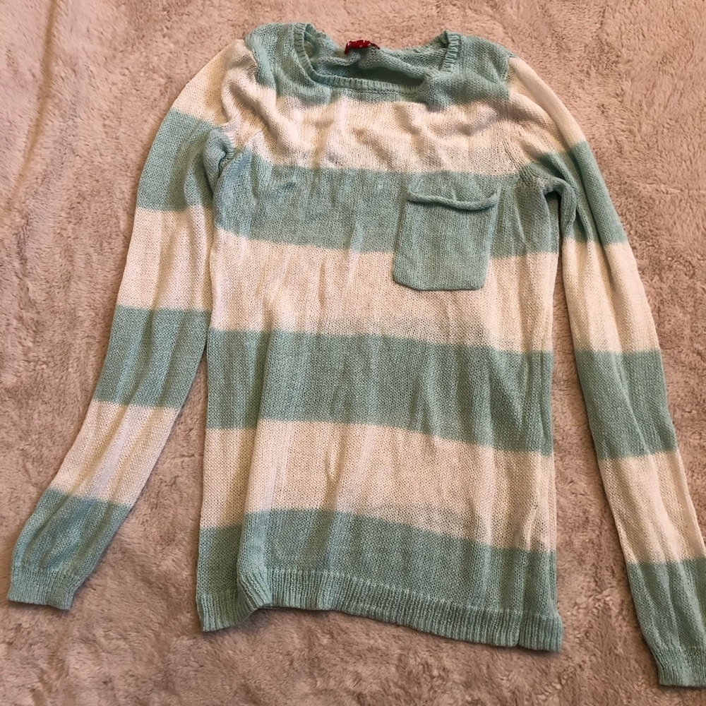 Blue and white striped sweater